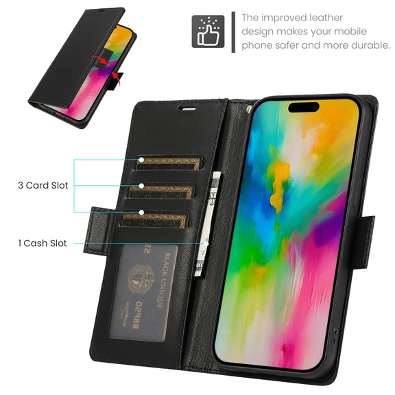 For iPhone 16 Pro Max Side Buckle RFID Anti-theft Leather Phone Case(Black)