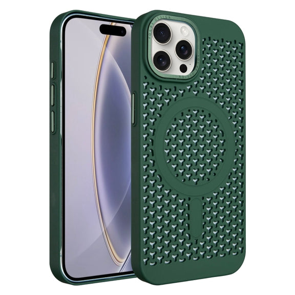 For iPhone 16 Pro Max Ice Feeling Cooling MagSafe Magnetic Phone Case(Dark Green)