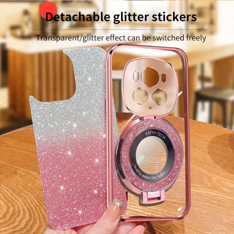 For Honor Magic6 Pro Plated Gradient Glitter Round Holder TPU Phone Case(Black)