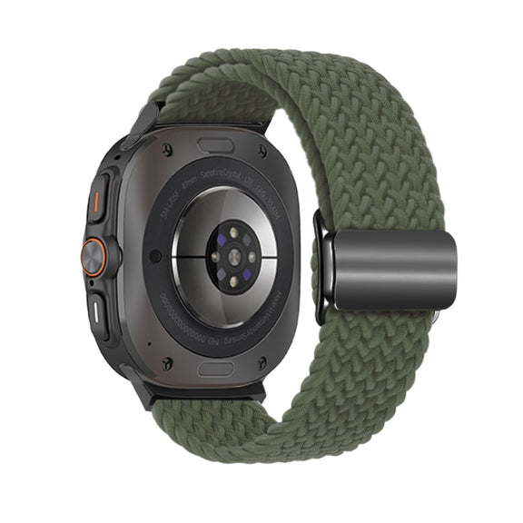 For Samsung Galaxy Watch Ultra 47mm Nylon Loop Magnetic Buckle Watch Band(Dark Olive)