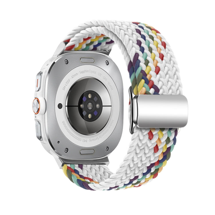 For Samsung Galaxy Watch Ultra 47mm Nylon Loop Magnetic Buckle Watch Band(White Rainbow)