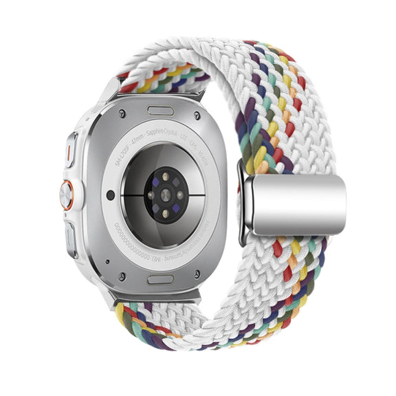 For Samsung Galaxy Watch Ultra 47mm Nylon Loop Magnetic Buckle Watch Band(White Rainbow)