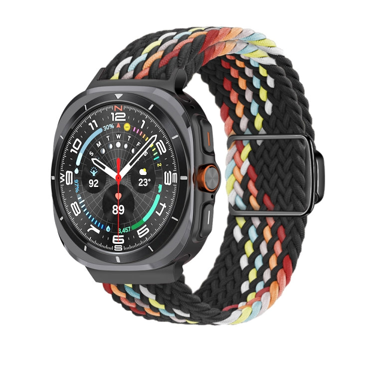 For Samsung Galaxy Watch Ultra 47mm Nylon Loop Magnetic Buckle Watch Band(Black Rainbow)