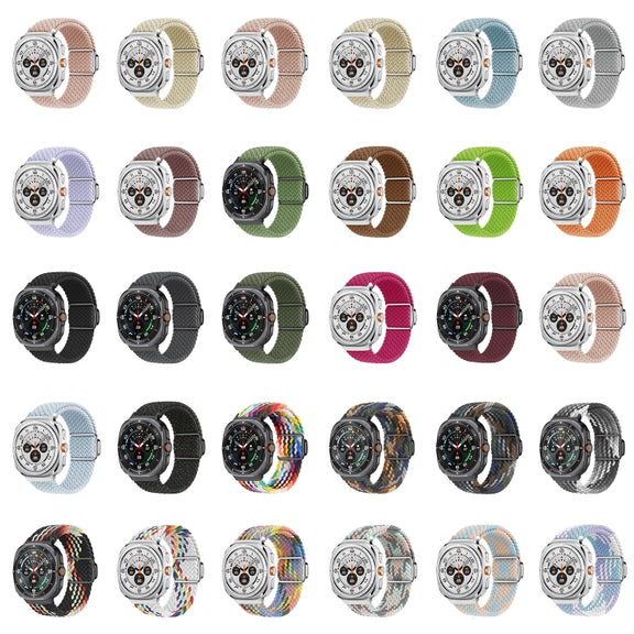 For Samsung Galaxy Watch Ultra 47mm Nylon Loop Magnetic Buckle Watch Band(Denim Rainbow)