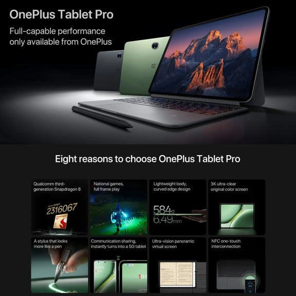 OnePlus Pad Pro 12.1 inch Tablet PC, 8GB+128GB, ColorOS 14.1 Qualcomm Snapdragon 8 Gen3 Octa Core(Gray)
