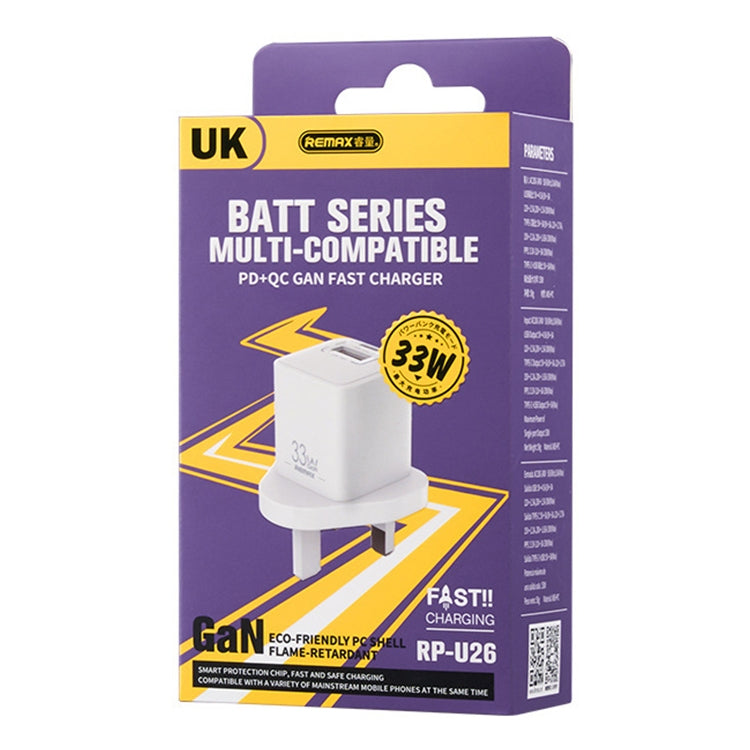 REMAX RP-U26 33W USB+USB-C / Type-C GaN Fast Charging Charger, Specification:UK Plug(White)