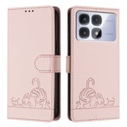 For Redmi K70 Ultra 5G Global Cat Rat Embossed Pattern RFID Leather Phone Case with Lanyard(Pink)