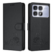 For Redmi K70 Ultra 5G Global Cat Rat Embossed Pattern RFID Leather Phone Case with Lanyard(Black)
