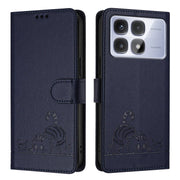 For Redmi K70 Ultra 5G Global Cat Rat Embossed Pattern RFID Leather Phone Case with Lanyard(Blue)