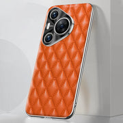 For Huawei Pura 70 Silver Edge Rhombic Texture PU Leather Phone Case(Orange)