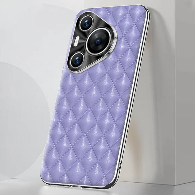 For Huawei Pura 70 Silver Edge Rhombic Texture PU Leather Phone Case(Purple)