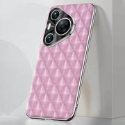 For Huawei Pura 70 Silver Edge Rhombic Texture PU Leather Phone Case(Pink)