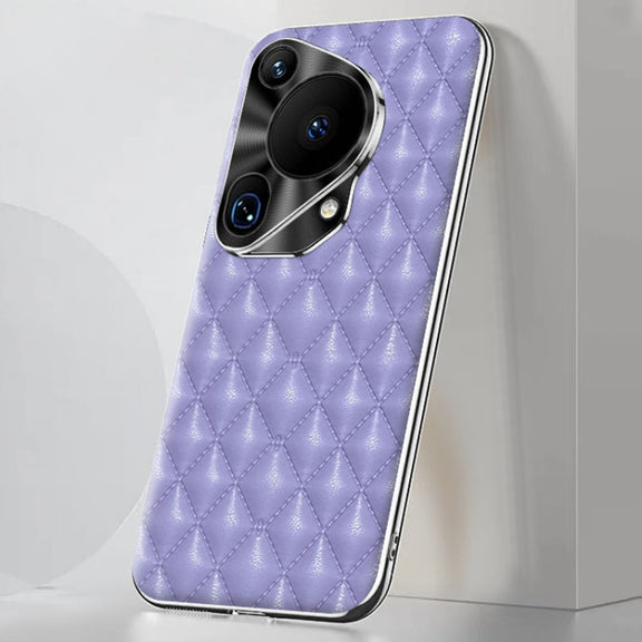 For Huawei Pura 70 Ultra Silver Edge Rhombic Texture PU Leather Phone Case(Purple)