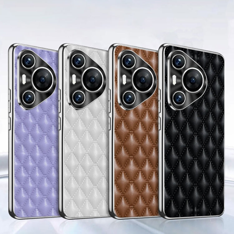 For Huawei Pura 70 Pro / 70 Pro+ Silver Edge Rhombic Texture PU Leather Phone Case(Black)
