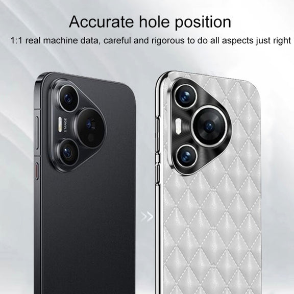 For Huawei Pura 70 Silver Edge Rhombic Texture PU Leather Phone Case(Black)
