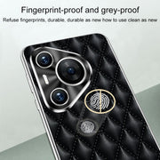 For Huawei Pura 70 Ultra Silver Edge Rhombic Texture PU Leather Phone Case(Black)