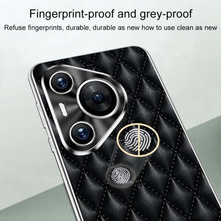 For Huawei Pura 70 Pro / 70 Pro+ Silver Edge Rhombic Texture PU Leather Phone Case(Black)