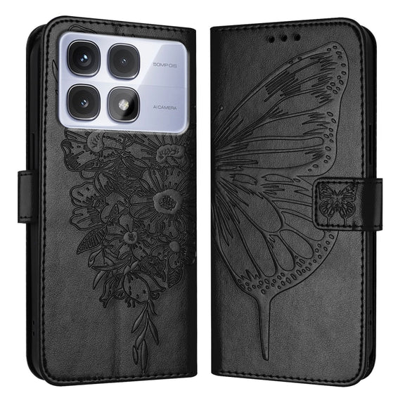 For Redmi K70 Ultra 5G Global Embossed Butterfly Leather Phone Case(Black)