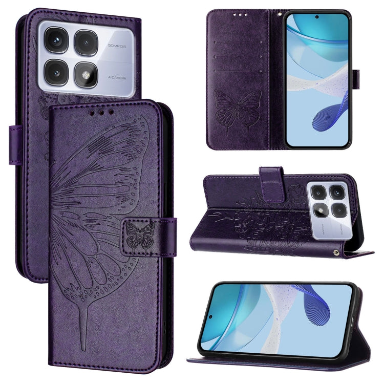 For Redmi K70 Ultra 5G Global Embossed Butterfly Leather Phone Case(Dark Purple)