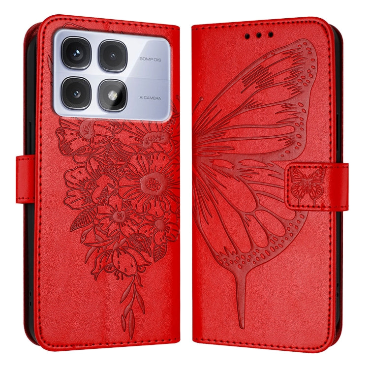 For Redmi K70 Ultra 5G Global Embossed Butterfly Leather Phone Case(Red)