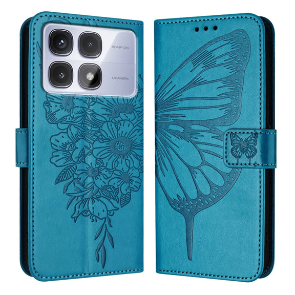 For Redmi K70 Ultra 5G Global Embossed Butterfly Leather Phone Case(Blue)