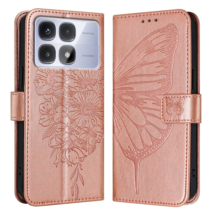 For Redmi K70 Ultra 5G Global Embossed Butterfly Leather Phone Case(Rose Gold)