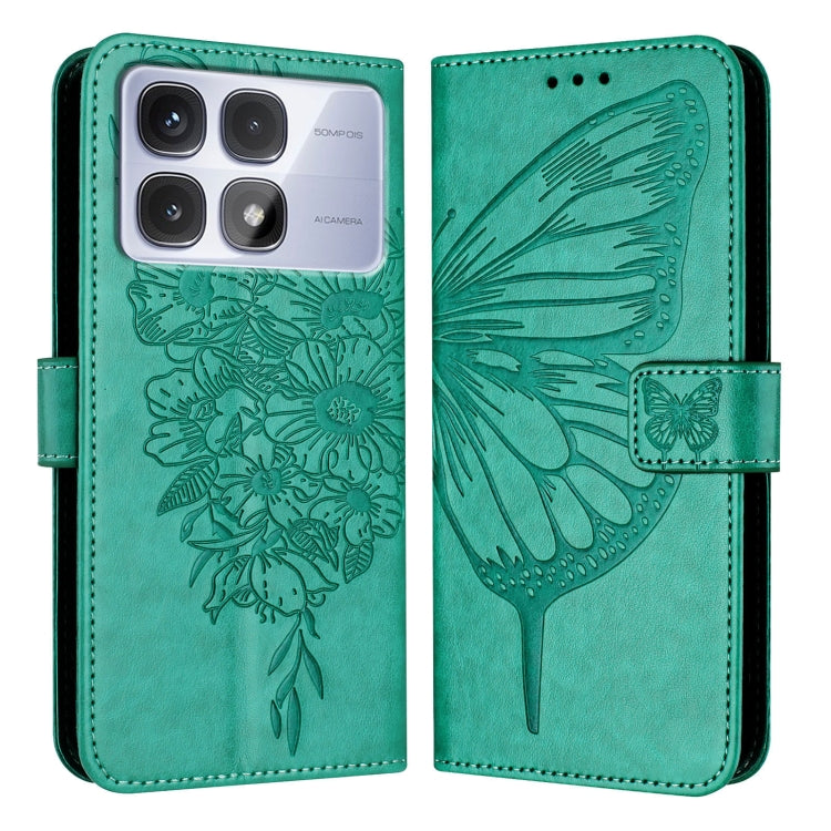 For Redmi K70 Ultra 5G Global Embossed Butterfly Leather Phone Case(Green)
