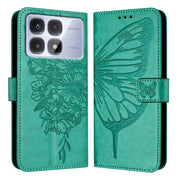 For Redmi K70 Ultra 5G Global Embossed Butterfly Leather Phone Case(Green)