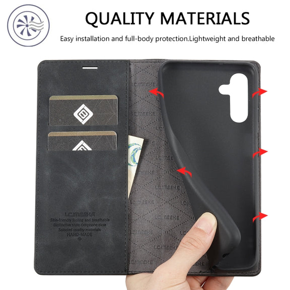 For Samsung Galaxy S24 FE 5G LC.IMEEKE Strong Magnetism Microfiber Leather Phone Case(Black)