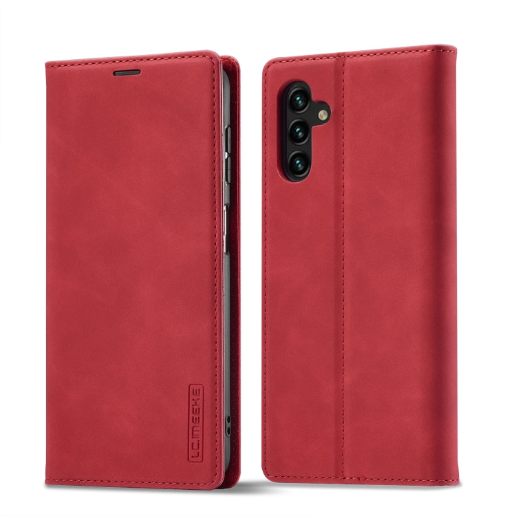 For Samsung Galaxy S24 FE 5G LC.IMEEKE Strong Magnetism Microfiber Leather Phone Case(Red)