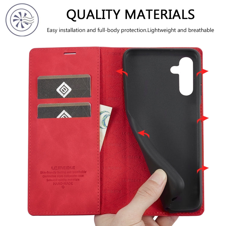 For Samsung Galaxy S24 FE 5G LC.IMEEKE Strong Magnetism Microfiber Leather Phone Case(Red)