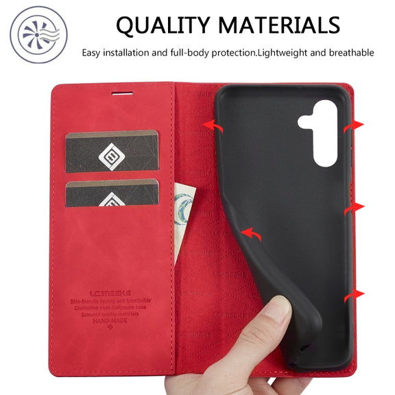 For Samsung Galaxy S24 FE 5G LC.IMEEKE Strong Magnetism Microfiber Leather Phone Case(Red)
