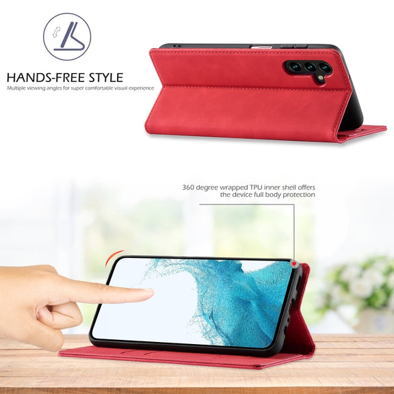 For Samsung Galaxy S24 FE 5G LC.IMEEKE Strong Magnetism Microfiber Leather Phone Case(Red)
