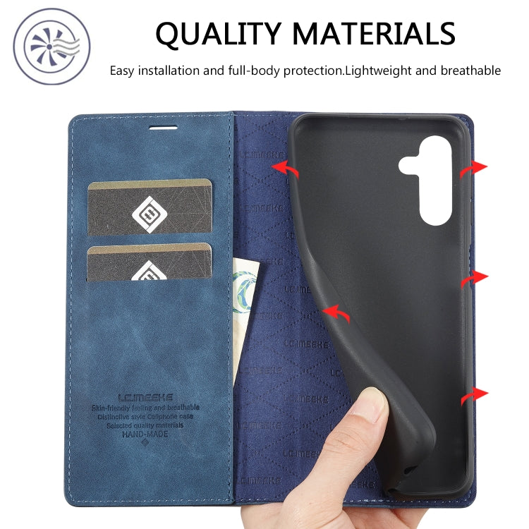 For Samsung Galaxy S24 FE 5G LC.IMEEKE Strong Magnetism Microfiber Leather Phone Case(Blue)