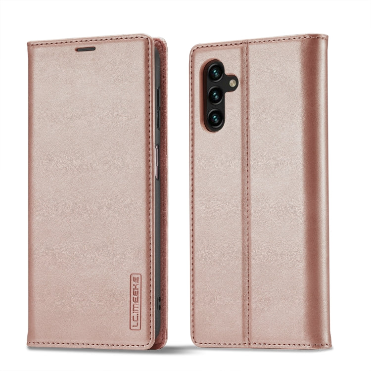 For Samsung Galaxy S24 FE 5G LC.IMEEKE Strong Magnetism Microfiber Leather Phone Case(Rose Gold)