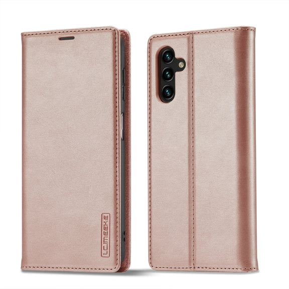 For Samsung Galaxy S24 FE 5G LC.IMEEKE Strong Magnetism Microfiber Leather Phone Case(Rose Gold)
