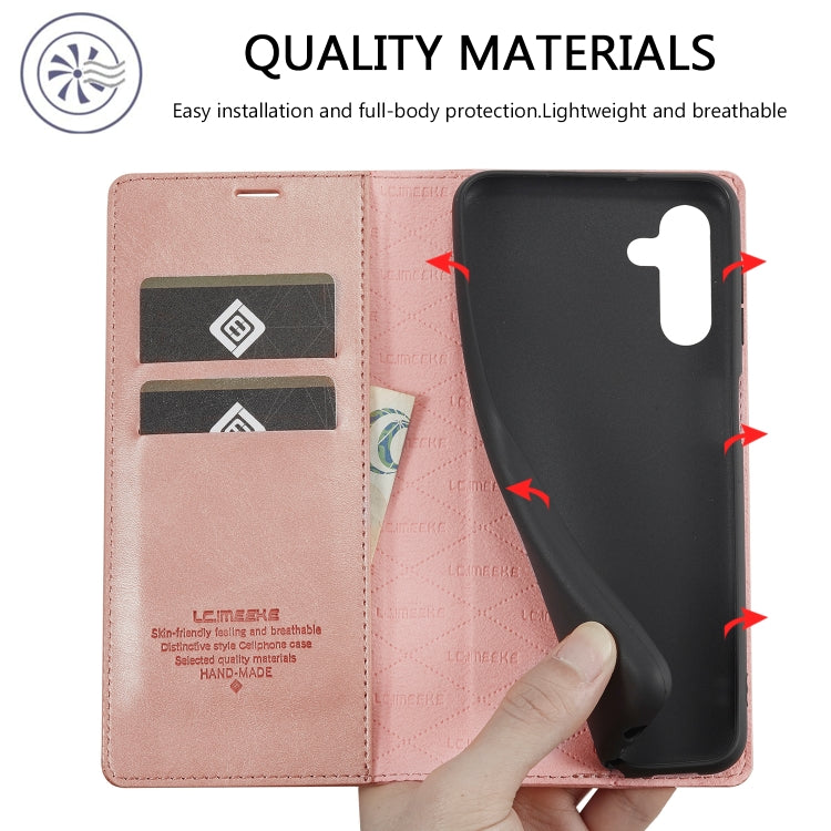 For Samsung Galaxy S24 FE 5G LC.IMEEKE Strong Magnetism Microfiber Leather Phone Case(Rose Gold)
