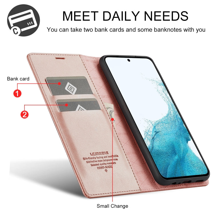 For Samsung Galaxy S24 FE 5G LC.IMEEKE Strong Magnetism Microfiber Leather Phone Case(Rose Gold)