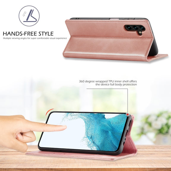 For Samsung Galaxy S24 FE 5G LC.IMEEKE Strong Magnetism Microfiber Leather Phone Case(Rose Gold)