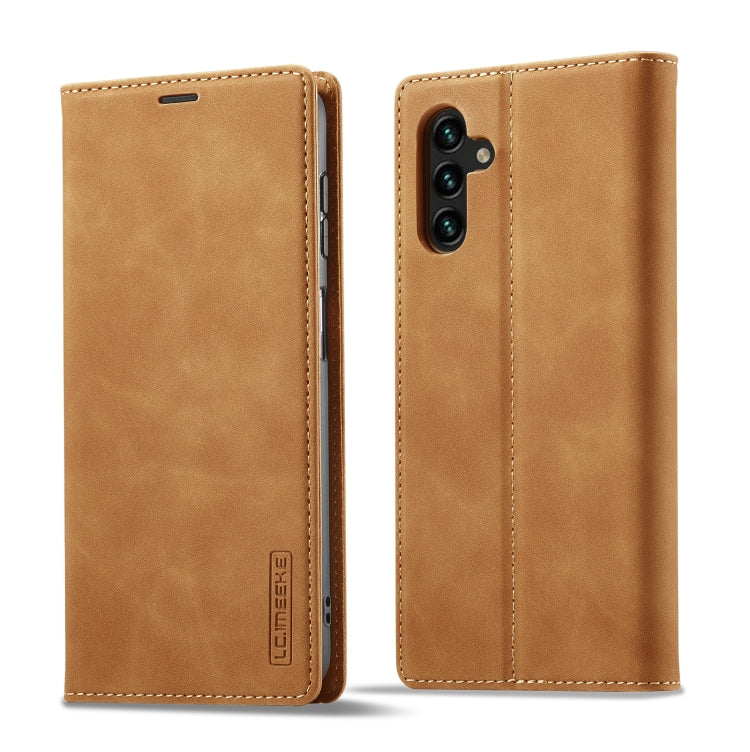 For Samsung Galaxy S24 FE 5G LC.IMEEKE Strong Magnetism Microfiber Leather Phone Case(Brown)