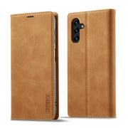 For Samsung Galaxy S24 FE 5G LC.IMEEKE Strong Magnetism Microfiber Leather Phone Case(Brown)
