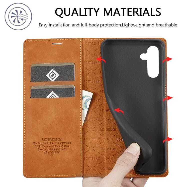 For Samsung Galaxy S24 FE 5G LC.IMEEKE Strong Magnetism Microfiber Leather Phone Case(Brown)