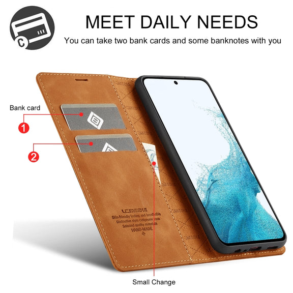 For Samsung Galaxy S24 FE 5G LC.IMEEKE Strong Magnetism Microfiber Leather Phone Case(Brown)