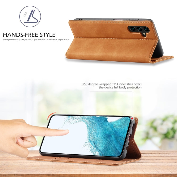 For Samsung Galaxy S24 FE 5G LC.IMEEKE Strong Magnetism Microfiber Leather Phone Case(Brown)