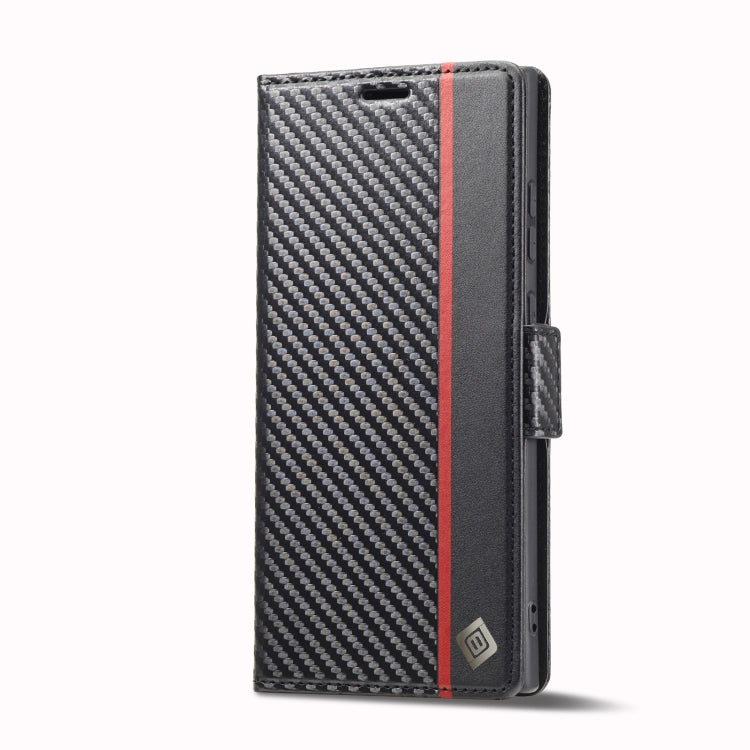For Samsung Galaxy S25 Ultra 5G LC.IMEEKE Carbon Fiber Leather Phone Case(Vertical Black)