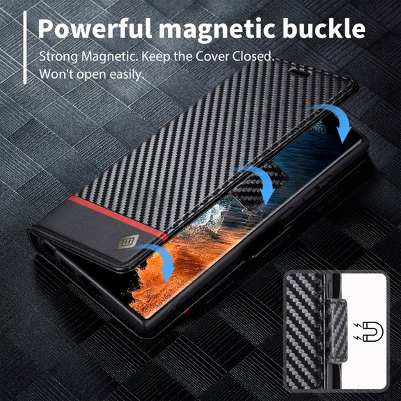 For Samsung Galaxy S25 Ultra 5G LC.IMEEKE Carbon Fiber Leather Phone Case(Horizontal Black)