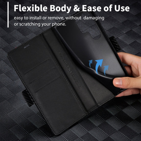 For Samsung Galaxy S25 Ultra 5G LC.IMEEKE Carbon Fiber Leather Phone Case(Horizontal Black)