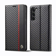 For Samsung Galaxy S25+ 5G LC.IMEEKE Carbon Fiber Leather Phone Case(Vertical Black)