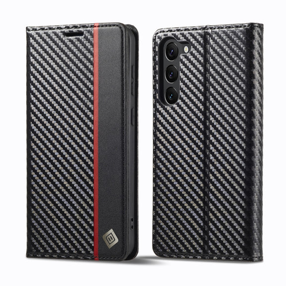 For Samsung Galaxy S25+ 5G LC.IMEEKE Carbon Fiber Leather Phone Case(Vertical Black)