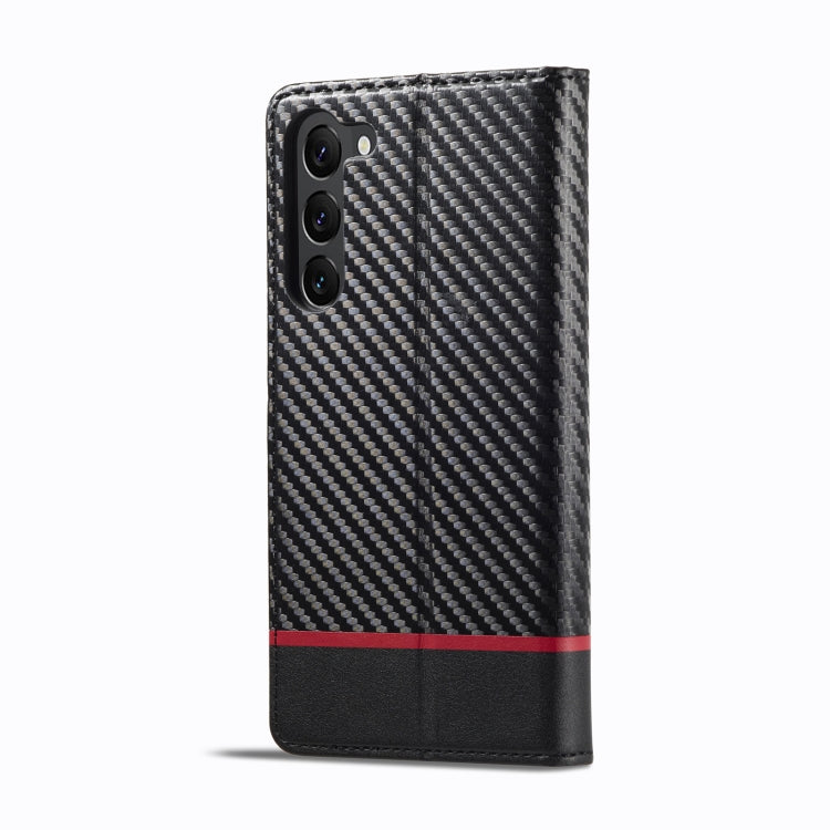 For Samsung Galaxy S25+ 5G LC.IMEEKE Carbon Fiber Leather Phone Case(Horizontal Black)